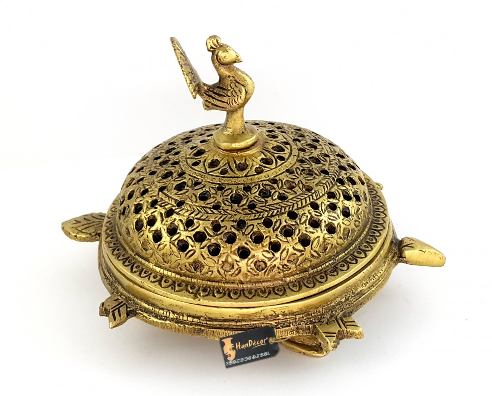 Buy Handcrafted Brass Peacock Incense Burner On a 3 Legged Tortoise ...